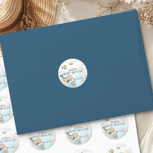 Ocean Whale Baby shower Onder het Zee Ronde Sticker