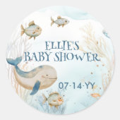 Ocean Whale Baby shower Onder het Zee Ronde Sticker (Voorkant)