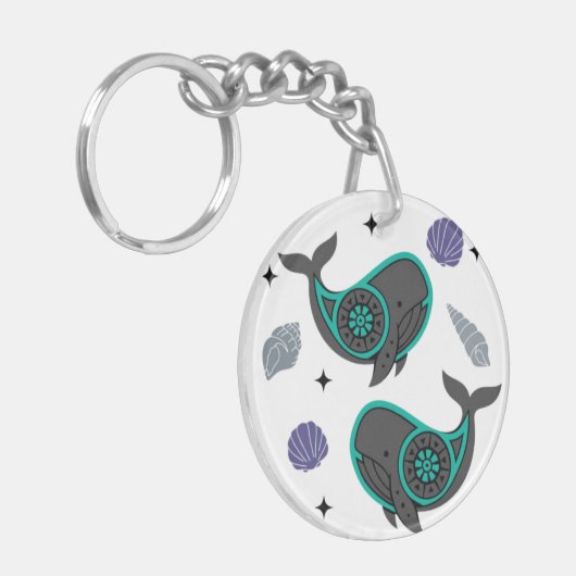 Ocean Whale & Seashell Acryl Sleutelhanger – Calm (Voorkant Links)