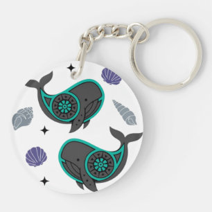 Ocean Whale & Seashell Acryl Sleutelhanger – Calm 