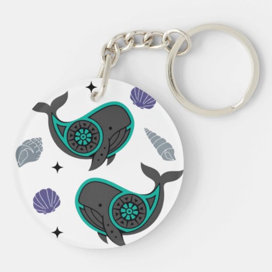 Ocean Whale & Seashell Acryl Sleutelhanger – Calm  (Achterkant)