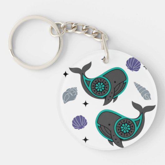 Ocean Whale & Seashell Acryl Sleutelhanger – Calm  (Voorkant)