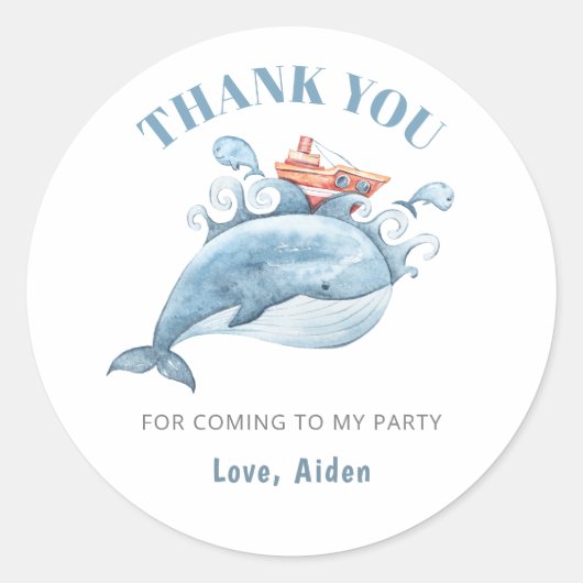 Ocean Whale Theme Party Bedankt Ronde Sticker (Voorkant)