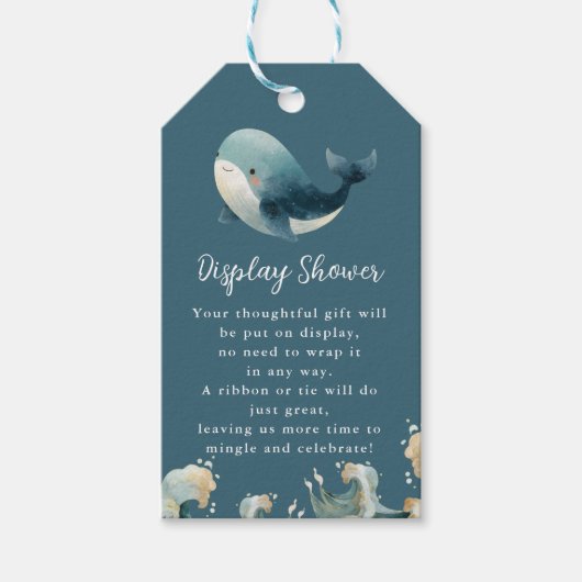 Ocean Whale Turquoise Display Baby Shower Cadeaulabel (Voorkant)