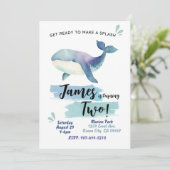 Ocean Whale Verjaardag Uitnodiging Blauwe Marine S (Staand voorkant)