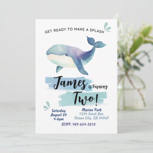Ocean Whale Verjaardag Uitnodiging Blauwe Marine S (Staand voorkant)