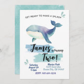 Ocean Whale Verjaardag Uitnodiging Blauwe Marine S (Voorkant / Achterkant)