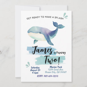 Ocean Whale Verjaardag Uitnodiging Blauwe Marine S