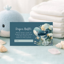 Ocean Whale Waves Diaper Raffle White Baby Shower 
