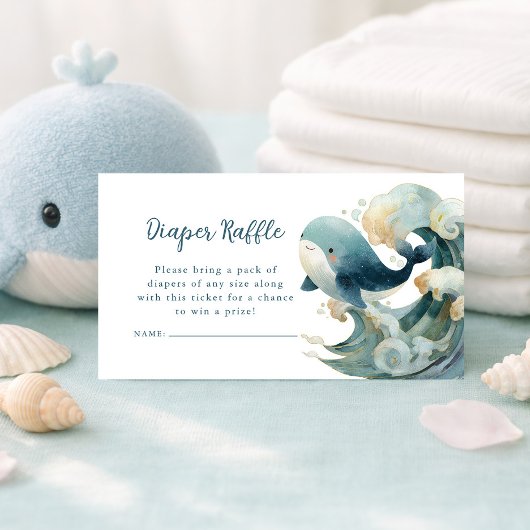 Ocean Whale Waves Diaper Raffle White Baby Shower Informatiekaartje