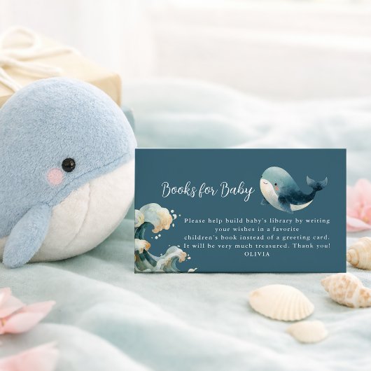 Ocean Whale Waves Turquoise Books for Baby Shower  Informatiekaartje