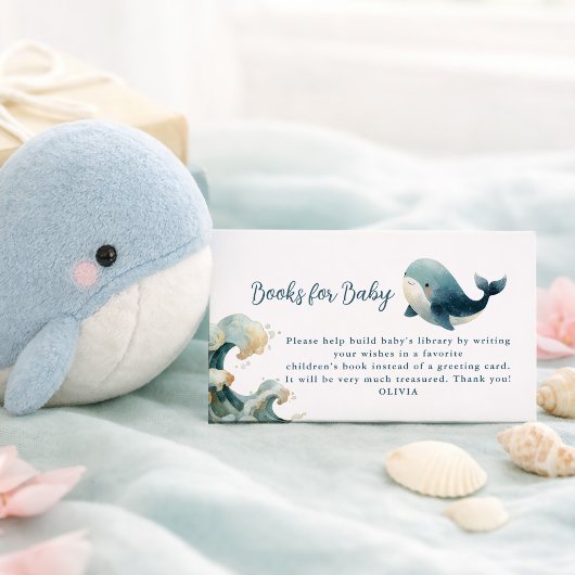 Ocean Whale Waves White Books for Baby Shower Informatiekaartje