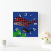 Ocean Whales fantasy, buffalo plaid whale, bomen Vierkante Klok (Huis)