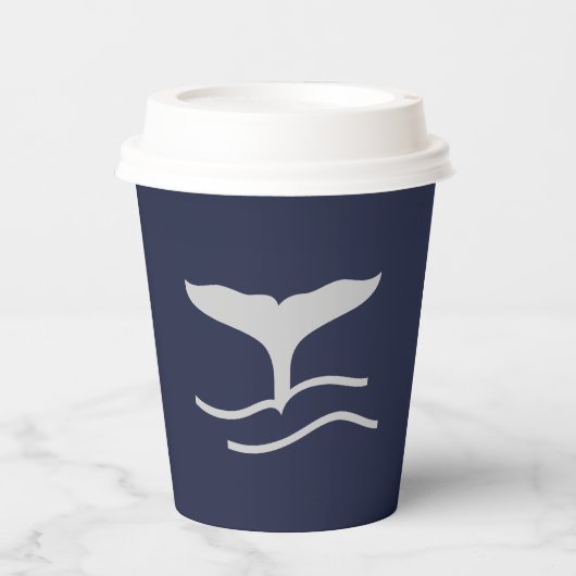 Ocean Whales Tail Outline Navy and Grey Party Papieren Bekers (Voorkant)