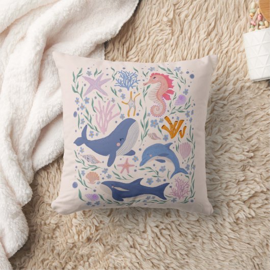 Ocean Whimsy: Charmante onderwaterwezens Kussen (Deken)