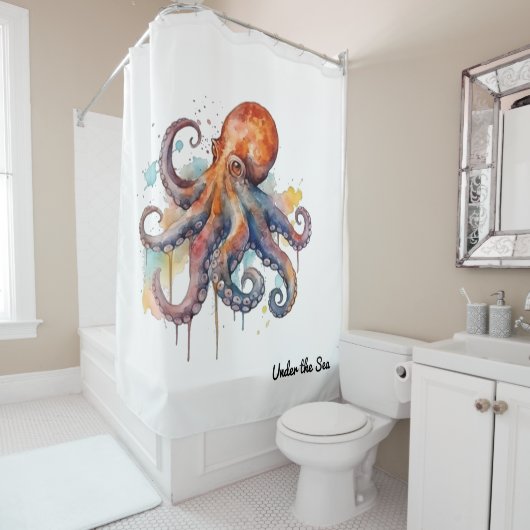 Ocean Whimsy: Kleurrijke Octopus Douchegordijn (In situ)