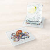Ocean Whimsy: Kleurrijke Octopus Glazen Onderzetter (Schuin)