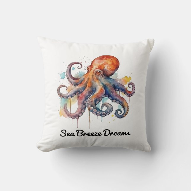 Ocean Whimsy: Kleurrijke Octopus Kussen (Voorkant)