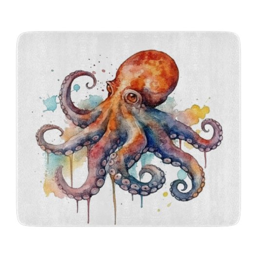 Ocean Whimsy: Kleurrijke Octopus Snijplank (Voorkant)
