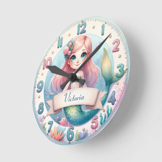 Ocean Whimsy Mermaid Clock Ronde Klok (Hoek)