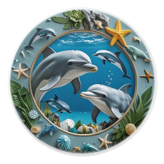 Ocean Whirl Dolphins Keramische Knop (Voorkant)