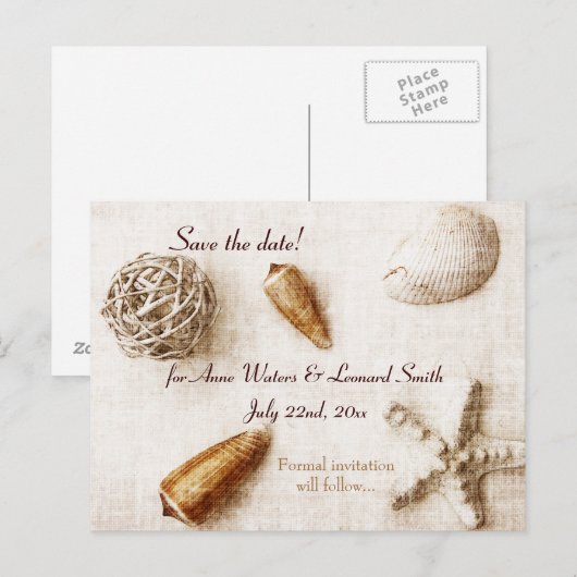 Ocean Whisper - Elegante schelpen Bewaar de datum Aankondigingskaart (Voorkant / Achterkant)