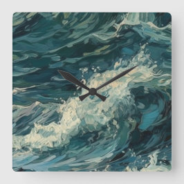 Ocean Whitecaps Schilderij Vierkante Klok