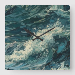 Ocean Whitecaps Schilderij Vierkante Klok