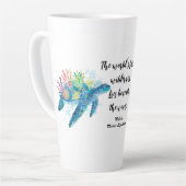 Ocean Wildlife - Waterverf Zee Turtle & Blue Whale Latte Mok (Linkerhoek)