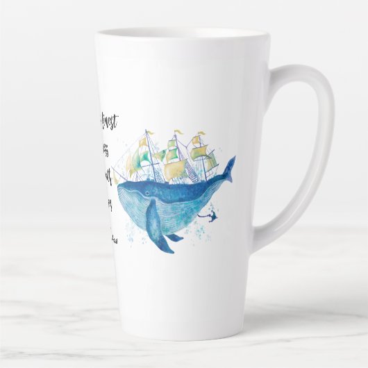 Ocean Wildlife - Waterverf Zee Turtle & Blue Whale Latte Mok (Rechts)