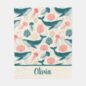 Ocean Wonders Whale Jellyfish Coral Fleece Deken (Voorkant)