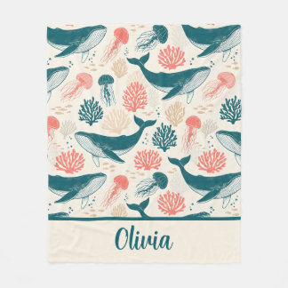 Ocean Wonders Whale Jellyfish Coral Fleece Deken