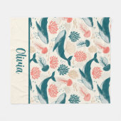 Ocean Wonders Whale Jellyfish Coral Fleece Deken (Voorkant (Horizontaal))