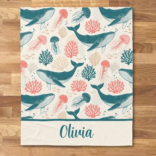 Ocean Wonders Whale Jellyfish Coral Fleece Deken