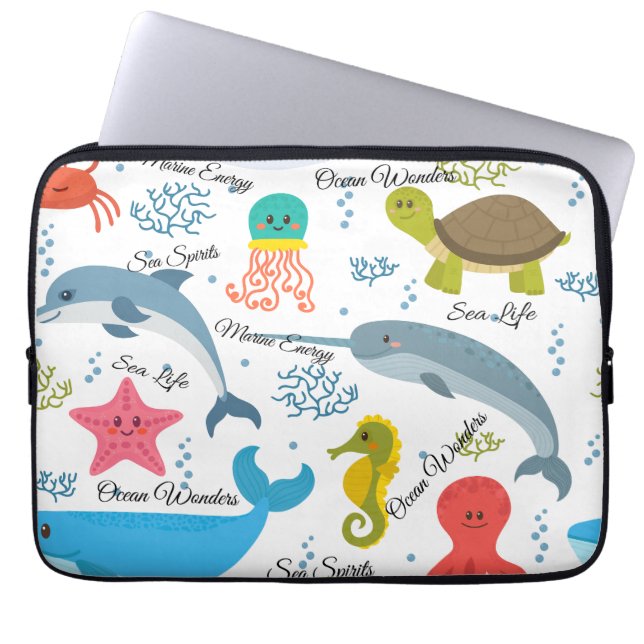 Ocean Wonders Zee Life Ocean Creatures Pattern Laptop Sleeve (Voorkant)