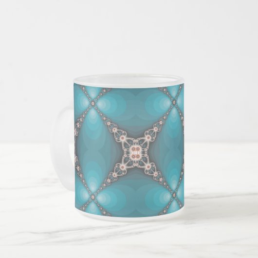 Ocean X Fractal - Turquoise - Frosted Mok (Voorkant links)