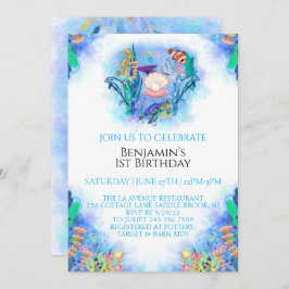 Ocean Zee Animals 1e Birthday Invitation Kaart