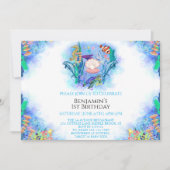 Ocean Zee Animals 1e Birthday Invitation Kaart (Voorkant)
