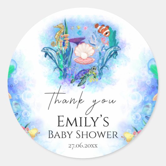 Ocean Zee Animals Colorful Baby shower Ronde Sticker (Voorkant)