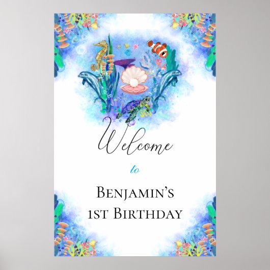 Ocean Zee Animals Colorful Birthday Baby Poster (Voorkant)