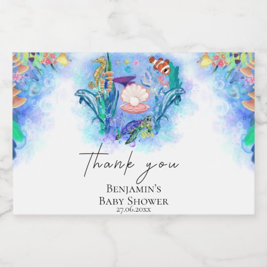 Ocean Zee Baby Animals kleurig Sparkling Wijnetiket (Enkel label)