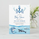 Ocean & Zee Baby shower Invitation Kaart (Staand voorkant)
