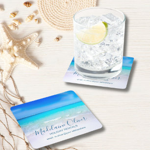 Ocean Zee Beach Blue Aqua Kustfamilie Kartonnen Onderzetters