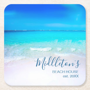 Ocean Zee Beach Blue Aqua Kustfamilie Kartonnen Onderzetters