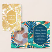 Ocean Zee Blue Gold Foil Tropical Wedding Invite Folie Kaarten (Display)