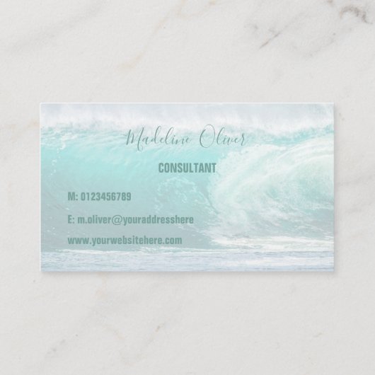 Ocean Zee Blue Waves Beach Aqua Modern White Visitekaartje (Achterkant)
