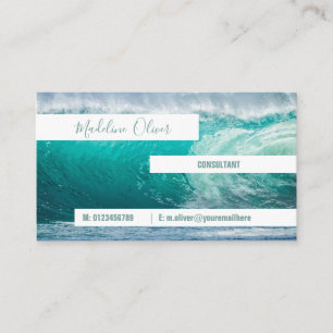 Ocean Zee Blue Waves Beach Aqua Modern White Visitekaartje