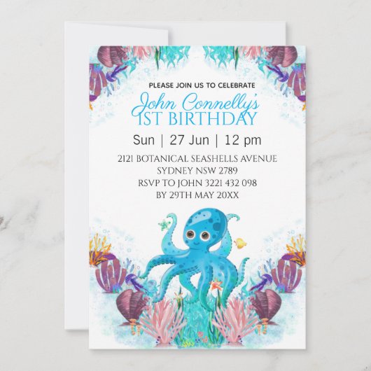 Ocean Zee Colorful Boy Octopus Birthday Kaart (Voorkant)