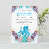 Ocean Zee Colorful Boy Octopus Birthday Kaart (Staand voorkant)