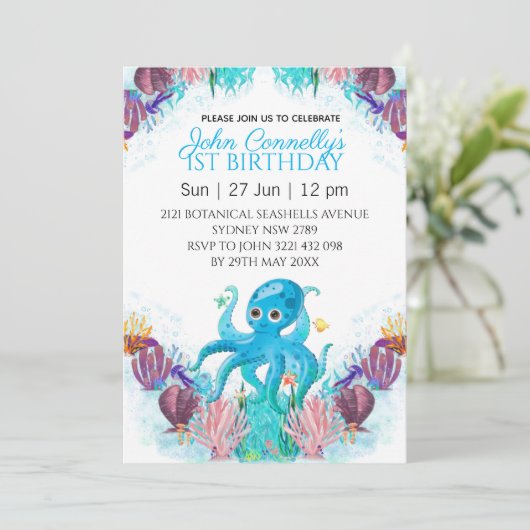 Ocean Zee Colorful Boy Octopus Birthday Kaart (Staand voorkant)